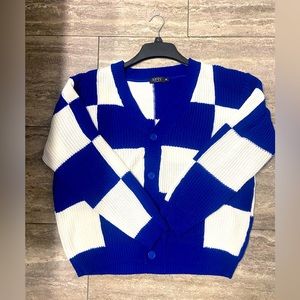 BoohooMAN Rare Oversized White And Blue Cardigan Mens
